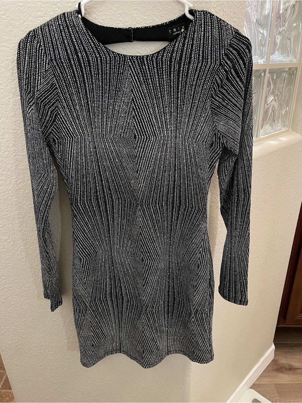 Trixxi Black and White Long Sleeve Sparkle Bodycon Dress